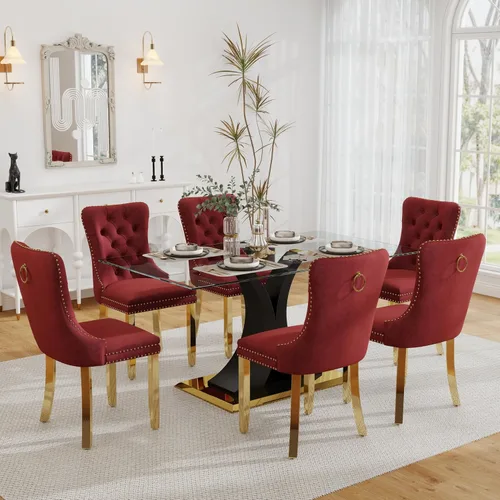 Moderno juego de comedor de cristal de lujo para 6, 63 pulgadas, juego de vajilla rectangular minimalista grande para 6, juego de mesa de cocina de