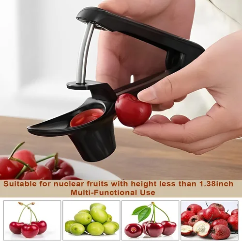 Miniatura 2 de Cherry Pitter, herramienta de acero inoxidable resistente para descorazonadores de aceitunas y cerezas con diseño de bloqueo que ahorra espacio