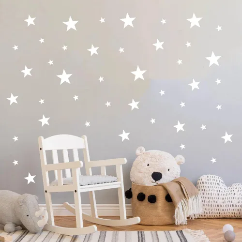 Miniatura 22 de Calcomanías de estrella azul bebé para niños y niñas, calcomanías de pared para habitación de niños (azul claro, estrella mixta, 112 unidades)