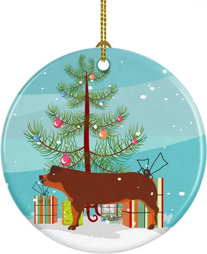 Miniatura 25 de Caroline's Treasures Adorno de cerámica de Navidad pintado o de codorniz chino, decoración colgante de árbol de Navidad verde azulado para el hogar