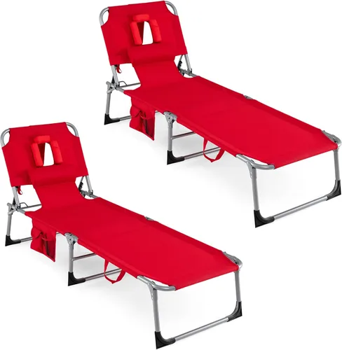 Miniatura 14 de COSTWAY Silla de salón plegable de playa, silla de bronceado con agujero para la cara, respaldo ajustable de 5 posiciones, almohada y bolsillo