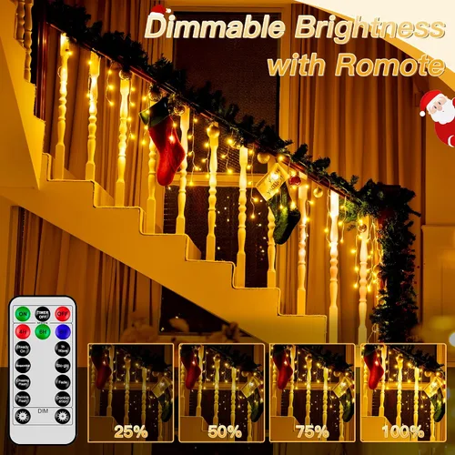 Miniatura 6 de Luces de carámbano para exteriores, 216 LED de 24 pies, luz de Navidad impermeable para exteriores con 8 modos y temporizador, luces de carámbano