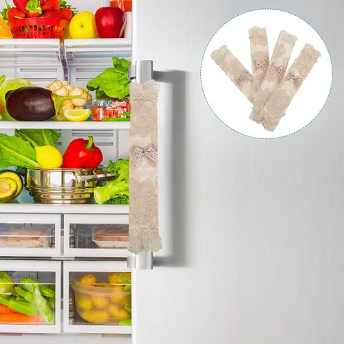 Miniatura 5 de Juego de 6 fundas para manijas de refrigerador, color beige, guantes para microondas, horno, lavavajillas, puerta, lavables, resistentes a