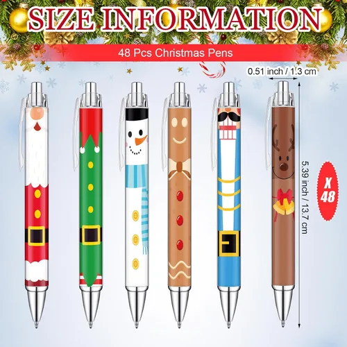 Miniatura 2 de Geyoga 48 piezas de bolígrafos navideños retráctiles, lindos bolígrafos de bola de Navidad de colores, tinta negra, suministros de oficina