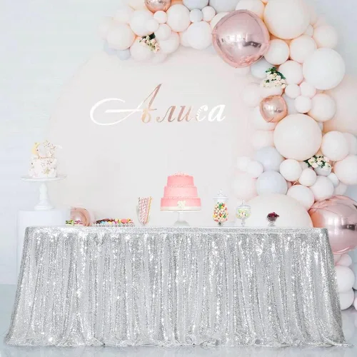 Miniatura 16 de Eternal Beauty Falda de mesa de lentejuelas de 6 pies para fiesta, boda, cumpleaños, baby shower, decoración de vacaciones