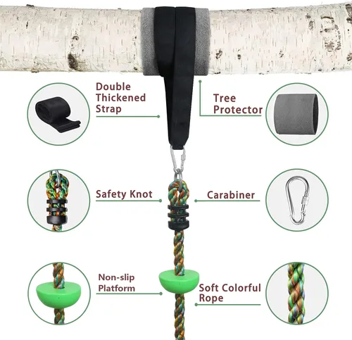 Miniatura 7 de Asiento de columpio de árbol para niños, asiento de cuerda de disco único para árbol, juego de accesorios de columpio para patio trasero