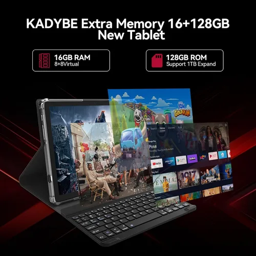 Miniatura 5 de KADYBE Tableta Android 15 de 11 pulgadas, las tabletas más recientes de 2025 con 16GB RAM 128GB ROM 1TB expandible, tableta con teclado, batería
