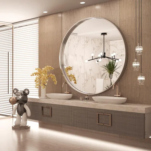 Miniatura 122 de TokeShimi - Espejo para pared de baño, espejo de tocador con marco de metal de aleación de aluminio mate cepillado e inoxidable, decoración rústica