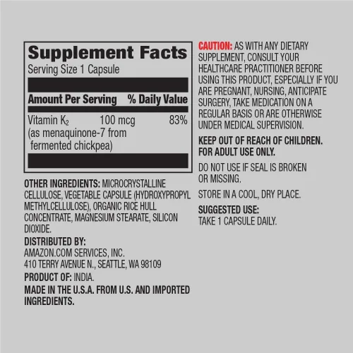 Miniatura 3 de Amazon Elements Vitamina K2 (100 mcg, 65 cápsulas) y vitamina D3 (5000 UI, 180 cápsulas blandas)