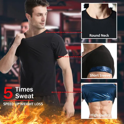 Miniatura 5 de Camisa de Sauna para Hombres de Manga Corta Traje de Sauna para Hombres Moldeador Corporal de Sudor Chaleco de Compresión Top de Ejercicio