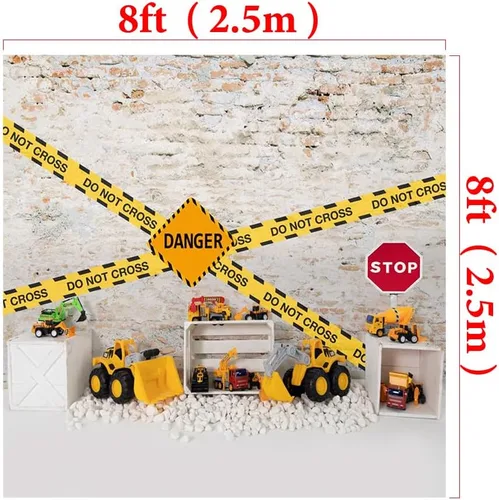 Miniatura 2 de Kate Telón de fondo de construcción para fiesta de cumpleaños, fondo fotográfico, camión volquete para niños, accesorios de sesión de fotos, 8 x 8