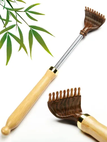 Miniatura 6 de Rascador de espalda extensible portátil, rascador de espalda de bambú para hombres y mujeres, cabeza telescópica autoterapéutica, fácil de alcanzar