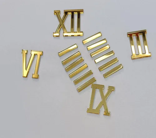 Miniatura 5 de Yuxuanish Números romanos acrílicos dorados brillantes, números (1.6 in) y guiones (1.2 in) para reloj de pared de resina epoxi, repuesto