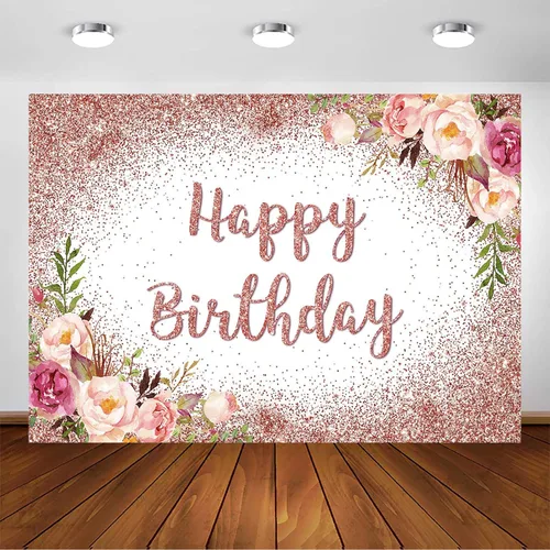 Avezano Telón de fondo de cumpleaños de oro rosa para niñas y mujeres, fiesta de feliz cumpleaños, fondo de fotografía, color rosa, floral, oro