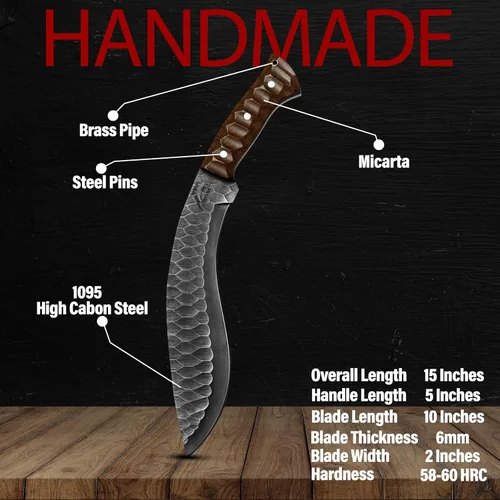 Miniatura 3 de Kukri Machete Cuchillo con funda de espiga completa, hoja fija herramienta genial para acampar al aire libre, el mejor regalo hecho a mano