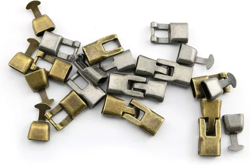 Miniatura 5 de 12 juegos de pulseras de aleación de bronce antiguo y plata antigua con cierre de hebilla plana, tapa de extremo de cordón Connecto para pulsera