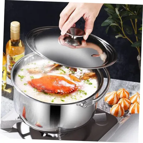Miniatura 2 de KICHOUSE Olla de cocina de acero inoxidable Olla de acero inoxidable Petit Kitchen Stock con tapa Tazones grandes para mezclar Multifuncional