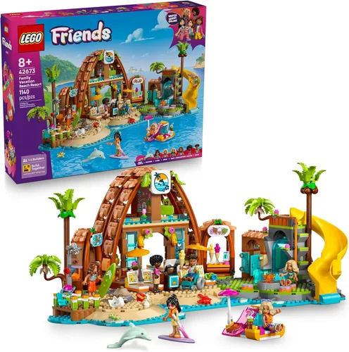 LEGO Friends Family Vacation Beach Resort - Juguete de Construcción de Juego de Simulación - Conjunto de Juego de Narración de Aventuras con