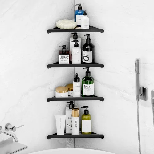 Miniatura 9 de Fikoksol Organizador de ducha, paquete de 2 estantes de esquina de baño, estante triangular para ducha de baño, estante de ducha de metal negro
