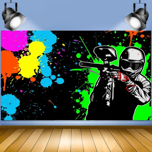 Miniatura 3 de Telón de fondo de FHZON de 5 x 3 pies para fiesta de arte con salpicaduras de desorden colorido para fotografía temática de fiesta, juegos, fiesta