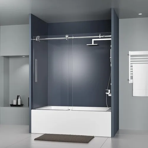 Miniatura 18 de DELAVIN Puerta de regadera sin marco de 56-60 pulgadas, puerta de regadera corredera para baño, vidrio templado transparente de 5/16 pulgadas (8mm)