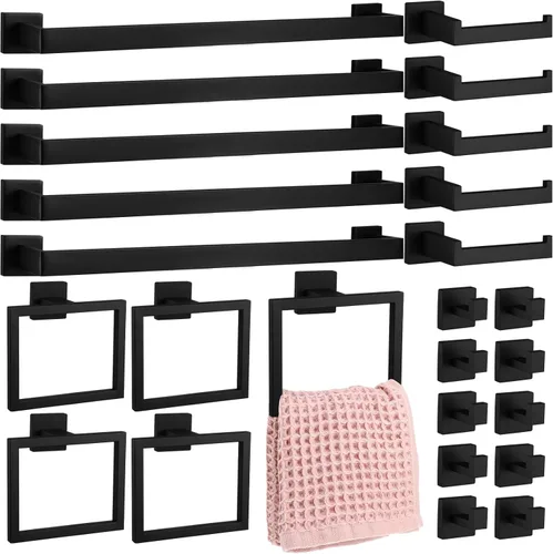 Miniatura 20 de Gisafai Juego de 15 piezas de accesorios de baño negros de 23.6 pulgadas, kit de barra de toalla de baño de acero inoxidable, toalleros, ganchos