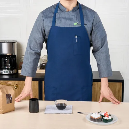 Miniatura 3 de Restaurantware - Delantal con peto Chef 101, 1 delantal de servidor con 3 bolsillos, longitud media, lavable a máquina, poliéster negro unisex