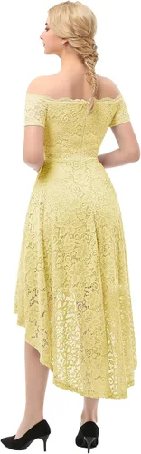 Miniatura 3 de Dressystar - Vestido de encaje para mujer, vestido asimétrico con vuelo y hombros descubiertos ideal para cóctel, dama de honor, fiesta formal