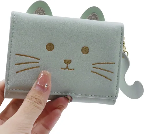 Miniatura 4 de Eilova Orityle Bonita cartera de gato para niñas y adolescentes, niños y mujeres, delgada de tres pliegues, tarjetero organizador con colgante