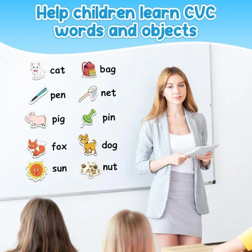 Miniatura 2 de Kasfalci Juegos de palabras CVC, 50 objetos de espuma magnética, imanes de nevera para niños, juguetes de terapia del habla para niños pequeños