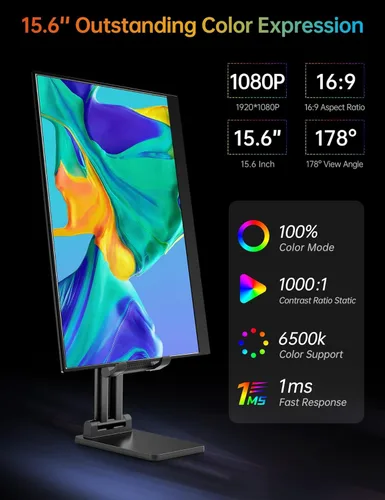 Miniatura 2 de VILVA - Monitor portátil de 14 pulgadas FHD 1920 * 1200P USB C HDMI ultra delgado IPS con cubierta inteligente y altavoces, HDR plug & play, monitor