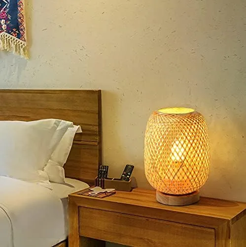 Miniatura 6 de Lámpara de mesa de escritorio de bambú con base de madera y exquisita pantalla de lámpara, ideal para combinar con cualquier decoración moderna