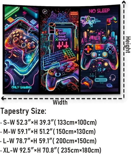 Miniatura 6 de Galoker Tapiz de luz negra para juegos, tapiz de controlador de juego de neón genial, tapiz reactivo a los rayos UV, tapices de pared para jugadores