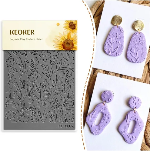 Miniatura 11 de Keoker Hojas de textura de arcilla polimérica, alfombrilla de textura de arcilla para hacer aretes de joyería, herramientas de aretes de arcilla