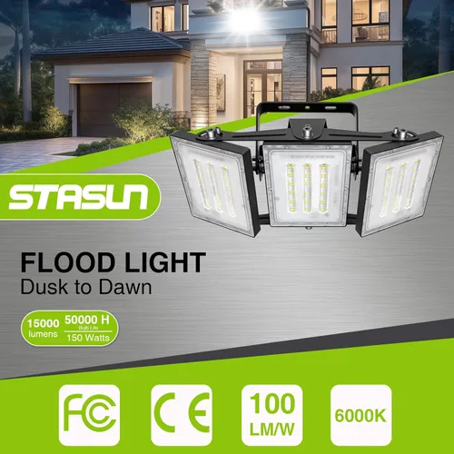 Miniatura 2 de Luces LED de inundación para exteriores, 150 W, 15000 lúmenes, 6000 K, del anochecer al amanecer, iluminación exterior con fotocélula IP66