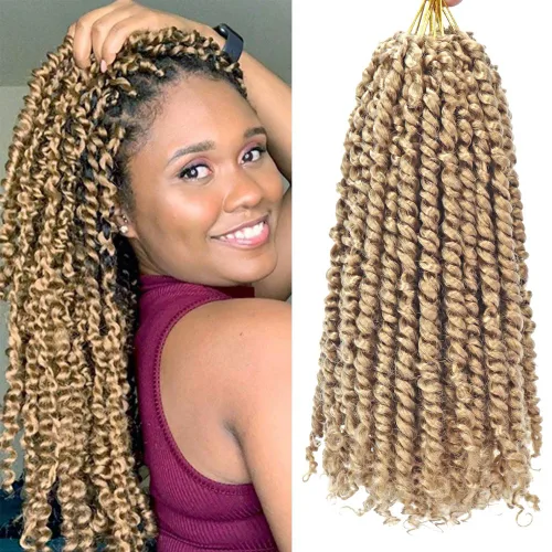 Miniatura 12 de 8 paquetes de extensiones de cabello sintético pretrenzado y prerrizado de ganchillo de 14 pulgadas, con rizos de pasión, para mujeres negras