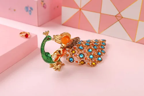 Miniatura 5 de Furuida Caja de baratijas con bisagras, adorno de cristal de pavo real verde con bisagras, caja de joyería decorativa con bisagras, regalo de lujo