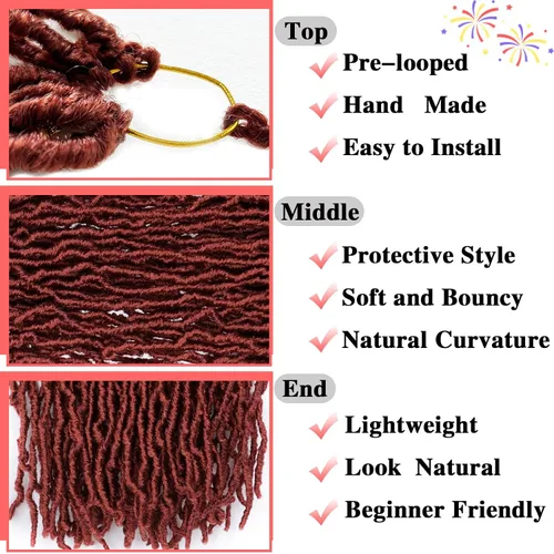 Miniatura 3 de Paquetes de 7 extensiones de rastas de cabello sintético de 28 pulgadas / 71 cm., color pelirrojo, extensiones de cabello de ganchillo suaves
