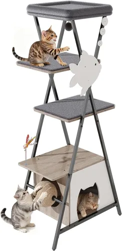 HavenlyYouth Árbol moderno para gatos de interior, torre alta para gatos con condominio, árbol para gatos de varios niveles con cueva, tabla de
