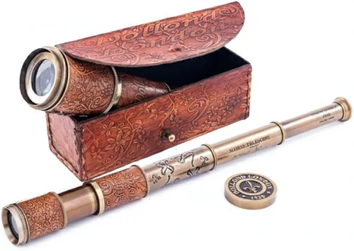 Miniatura 10 de Telescopio de Regimiento Scout de Latón Macizo con Estuche de Almacenamiento de Madera Dura, Óptica de Vidrio de Calidad Fina