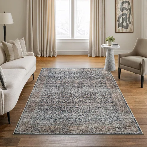 Miniatura 37 de Bloom Rugs Alfombra lavable antideslizante de 2 x 3 pies, color azul/verde/mandarina, alfombra tradicional oriental para sala de estar, dormitorio