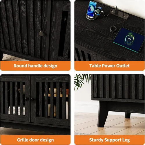 Miniatura 6 de GarveeHome Soporte de TV moderno de mediados de siglo, soporte de TV de 63 pulgadas para sala de estar con salida de energía y estantes ajustables