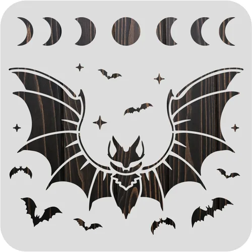Miniatura 3 de BENECREAT Plantilla de pintura de recortes de plástico de murciélago de 12 x 12 pulgadas, patrón de fase lunar para decoración de Halloween