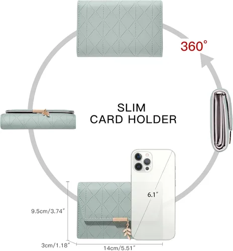 Miniatura 5 de RNIEGA Cartera de cuero para mujer, pequeña, plegable, con bloqueo RFID, tarjetero con bolsillo para monedas, con cremallera