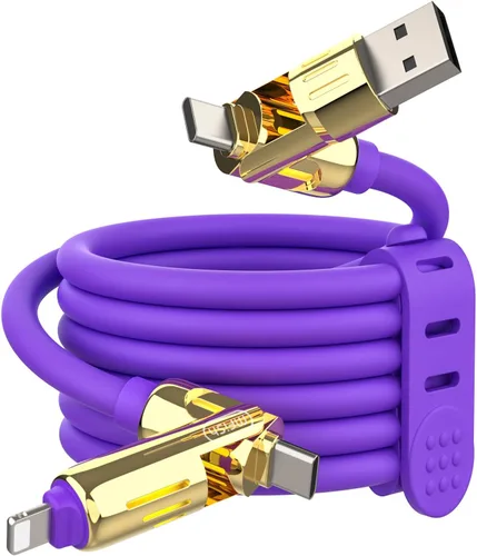 Miniatura 19 de MFish Cable de carga USB 4 en 1 con funda de transporte, cable de carga rápida de 240 W, USB-A y USB-C dual a USB-C/Lightning, para iPhone Negro