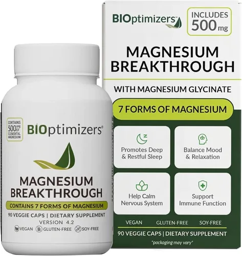 BIOptimizers Suplemento Magnesium Breakthrough con 500mg - 7 Formas de Magnesio: Glicinato, Malato, Citrato y Más - Apoyo Natural para el Sueño y la