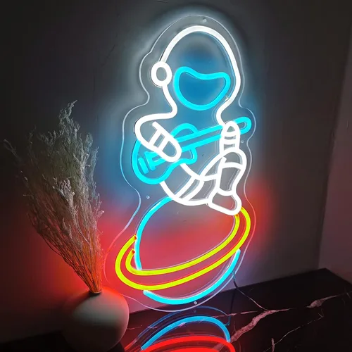 Miniatura 4 de Letrero de neón de astronauta, astronauta sentado en el planeta tocando guitarra, luz LED de neón, decoración de sala de juegos, decoración de museo