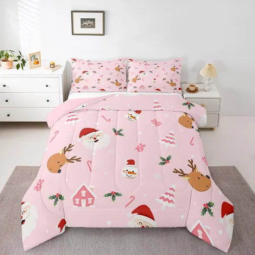 Miniatura 8 de Juego de edredón de Navidad de dibujos animados para niños, tamaño individual, juego de ropa de cama Kawaii de Papá Noel, pingüino, ciervo