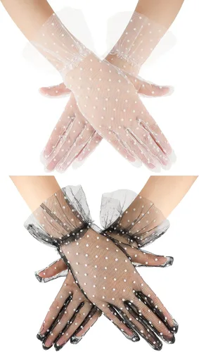 2 pares de guantes de encaje para mujer, elegantes guantes cortos para boda, fiesta, té, fiesta, vestido de fiesta, guantes transparentes de malla