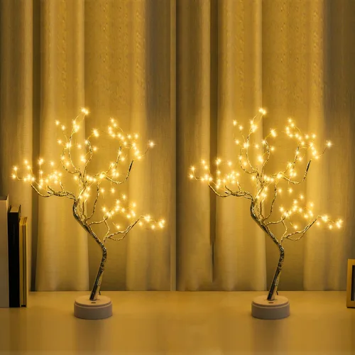 PXBNIUYA Paquete de 2 decoración de habitación, 20 pulgadas, 108 luces LED de árbol bonsái de mesa, lámpara de árbol artificial para bricolaje,